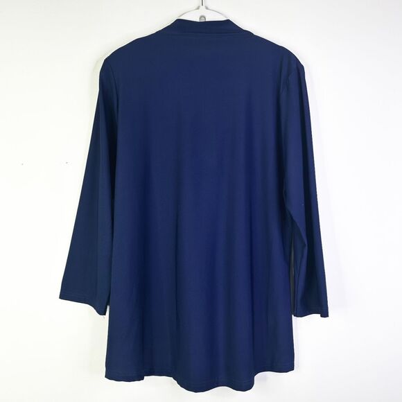 La Mer Luxe Top Women L Blue Navy 1/4 Zip Shirt Tunic Long Slv Athleisure NWOTPr - Picture 4 of 9